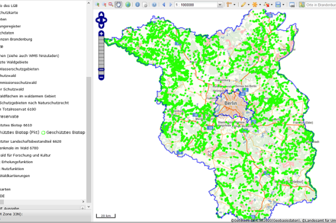 Ausschnitt Online-Kartensystem Geodatenportal LFB – ©GeoBasis-DE / LGB2020 (Geobasisdaten)