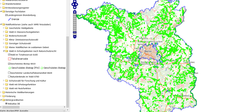 Ausschnitt Online-Kartensystem Geodatenportal LFB – ©GeoBasis-DE / LGB2020 (Geobasisdaten)
